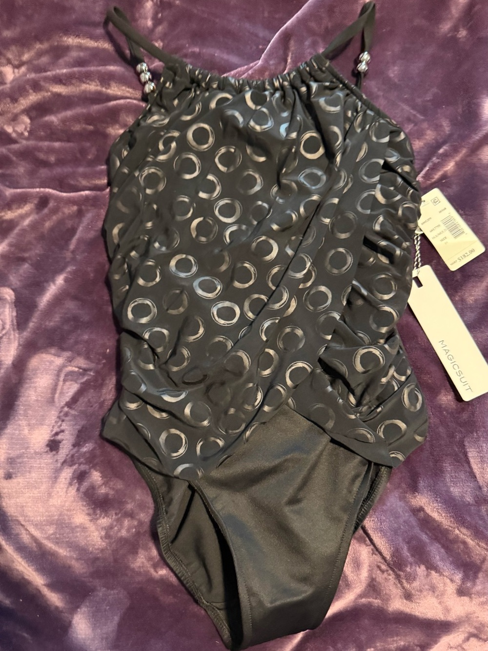NWT Magicsuit Black One-Piece with Subtle Gray Circle Print